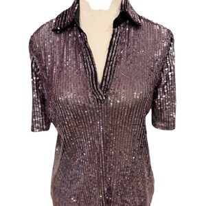 Parker Short Sleeve Sequin Shirt Women's Size Small Top!